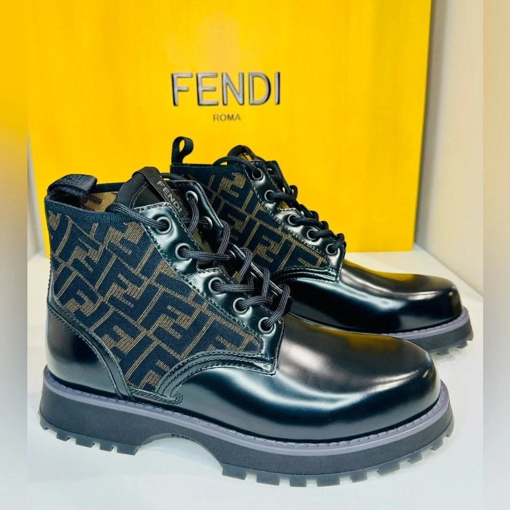 Fendi Force FF Biker Ancle Boots Calf and Goat Leather Size EU-10 New with Box!